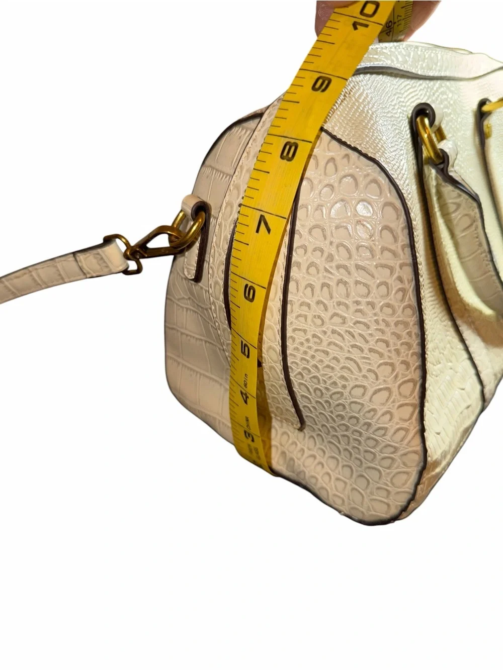 BL Tiannu Cream Crocodile Textured Satchel Handbag with Removable Strap